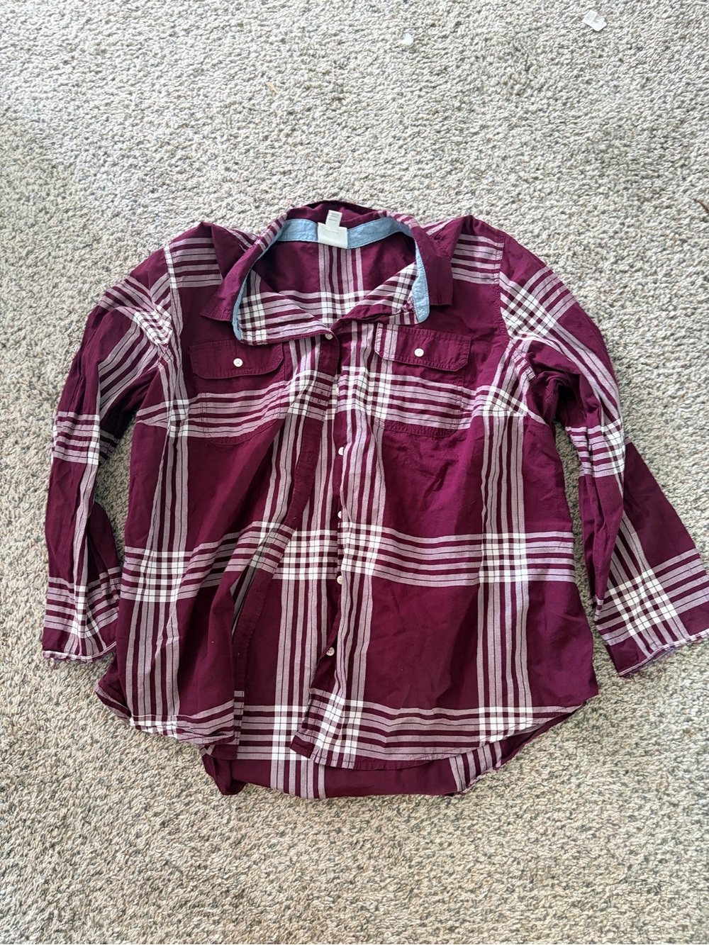 St. John's Bay Burgundy and White Plaid Button-Front Shirt